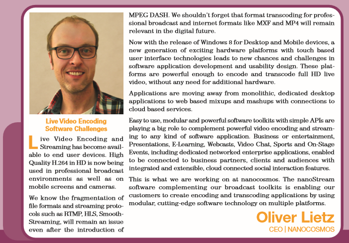 StreamingMedia Executive Vision 2013 nanocosmos Oliver Lietz
